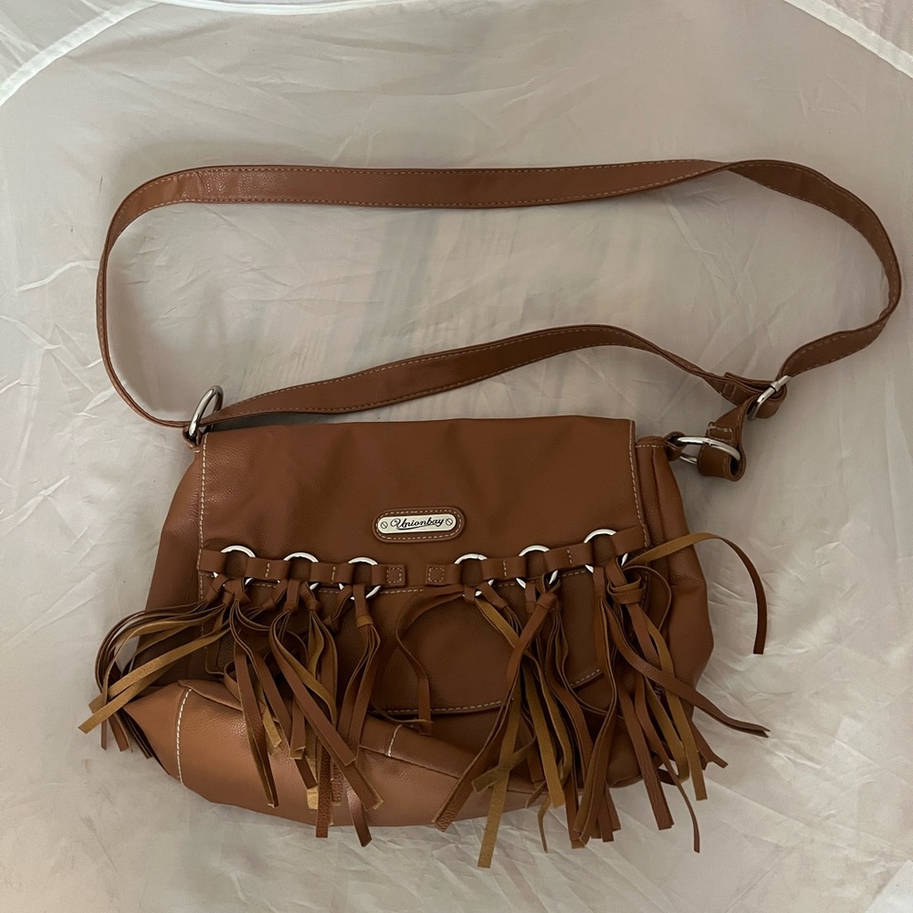 Brown Leather Shoulder Bag with Fringe by Rosetti